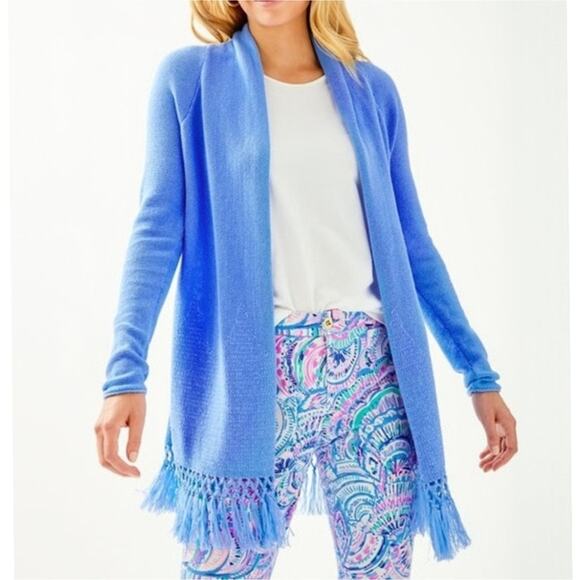 Lilly Pulitzer Tatum Fringe Cardigan – Blue – Size Xs – Preppy Chic - Picture 1 of 8